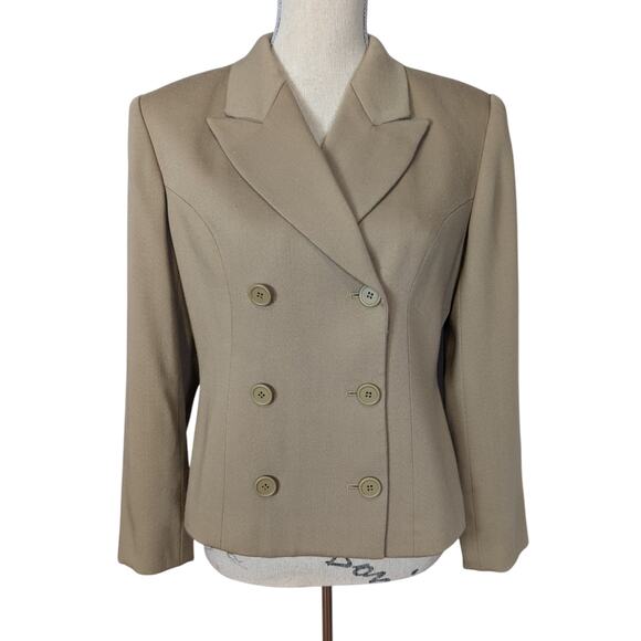 90s Vintage INC International Concepts Double Breasted Wool Pant Suit Tan Size 8 - Picture 2 of 16